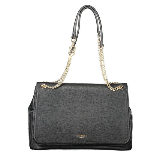 Twinset Black Polyethylene Women Handbag with chain handles and snap closure on display