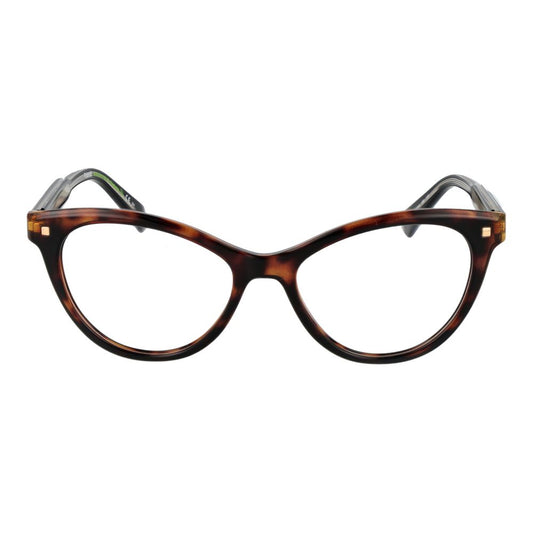 Polaroid Brown Women Glasses Frame, full-rim cat eye with plastic material, includes branded case, size 52-17-145, no protection.