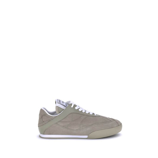 Chloé Beige Calf Leather Bos Taurus Low Top Sneakers with suede details and lace-up closure, side view.