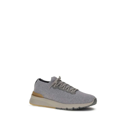 Brunello Cucinelli Gray Rubber Athletic Sneakers with wool, tapered silhouette, and logoed insole for AW25 season.