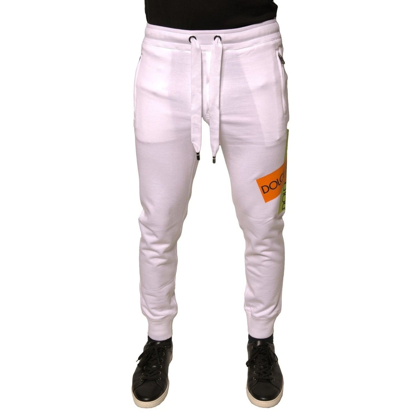 Dolce & Gabbana White Logo Tape Jogger Cotton Sweatpant Pants