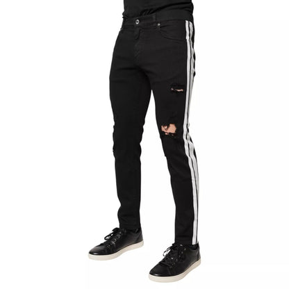 Dolce & Gabbana Black Tattered White Lining Skinny Denim Jeans Dolce & Gabbana