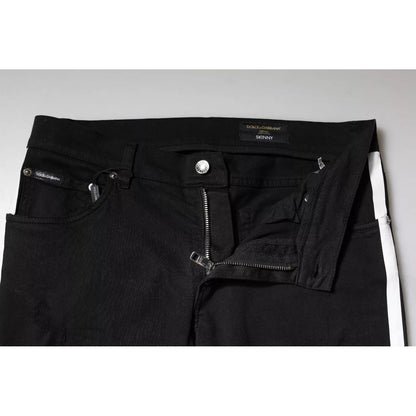 Dolce & Gabbana Black Tattered White Lining Skinny Denim Jeans Dolce & Gabbana