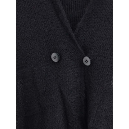 Giorgio Armani Black Mohair Cardigan with double-breasted design and refined mesh stitching for elegant daytime wear.