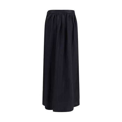 Kristina Ti Black Fleece Wool Long Skirt with side closure and gold geometric buttons, elegant and stylish design for AW25, made in Italy.