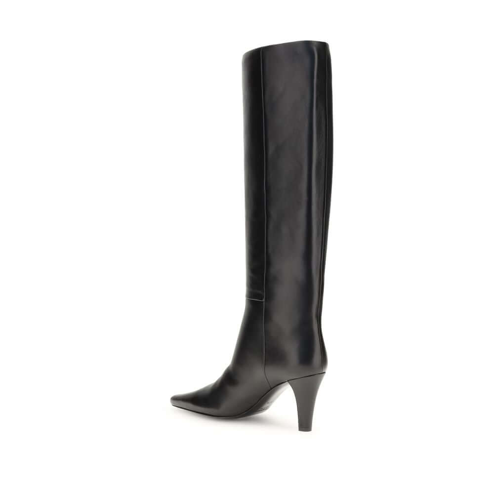 Saint Laurent Black Leather High Heel Boots