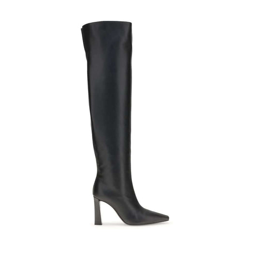 Giuseppe Zanotti Black Leather Over The Knee boots with almond toe and squared heel, elegant and bold design, AW25 collection.