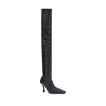 Proenza Schouler Black Polyethylene Over The Knee boots featuring stretch nappa leather and stiletto heel, AW25 collection.