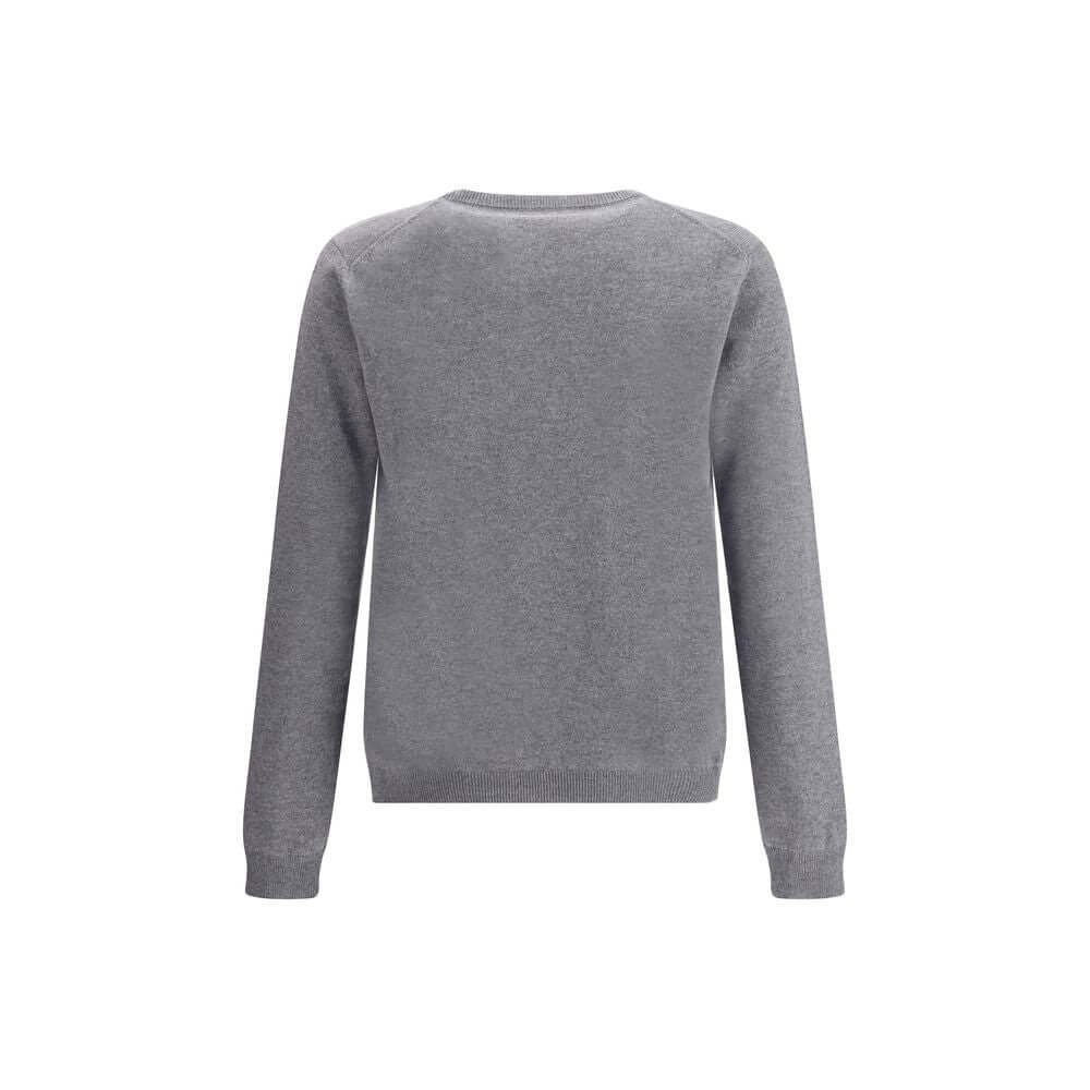 Back view of Gucci Gray Cashmere Sweatshirt showing ribbed details and iconic jacquard logo, crafted from 100% Kashmir.