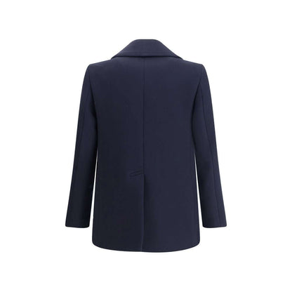 Back view of Givenchy Blue Wool Coat with elegant lapels and back vent for mobility.