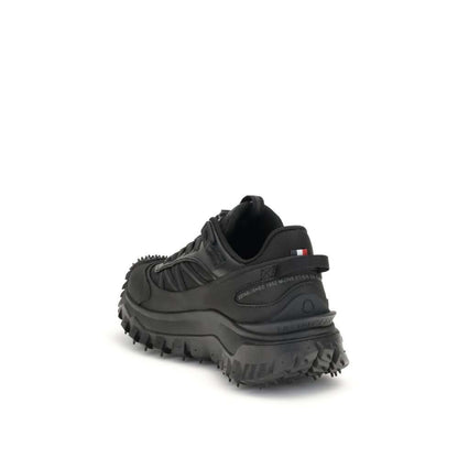Moncler Black Calf Leather Bos Taurus Athletic Sneakers with reflective inserts and embossed logo, rear view with drawstring closure