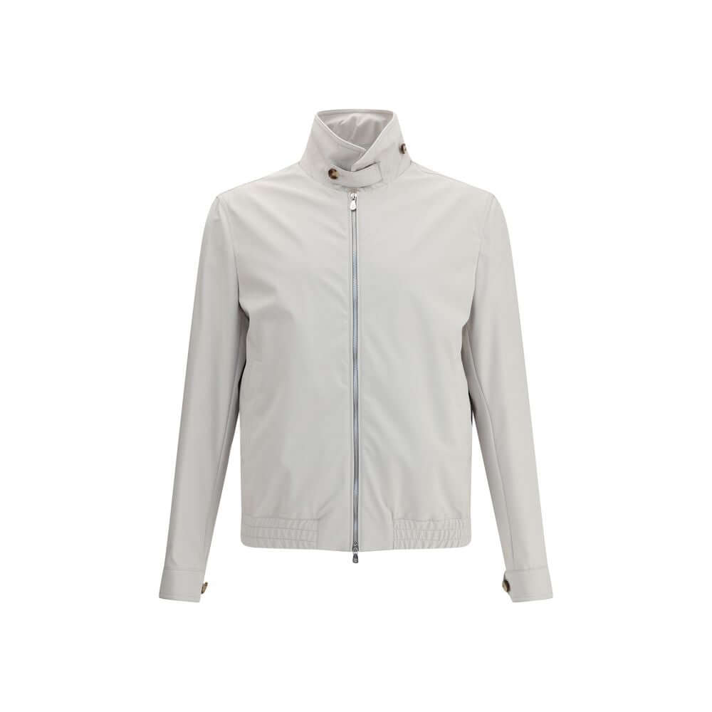 Brunello Cucinelli Gray Polyamide Shell Jacket with structured collar and zipper closure for sporty elegance and functionality.
