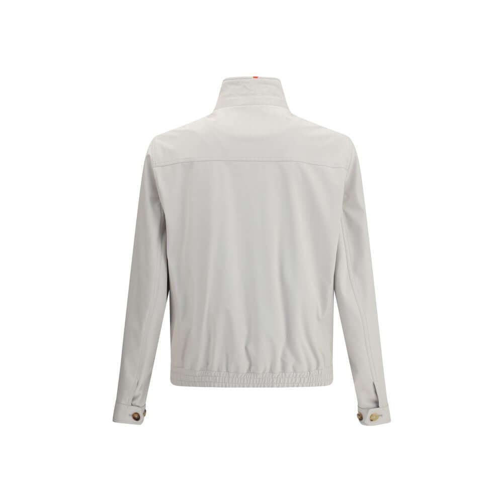 Back view of Brunello Cucinelli Gray Polyamide Shell Jacket with structured collar and adjustable cuffs.