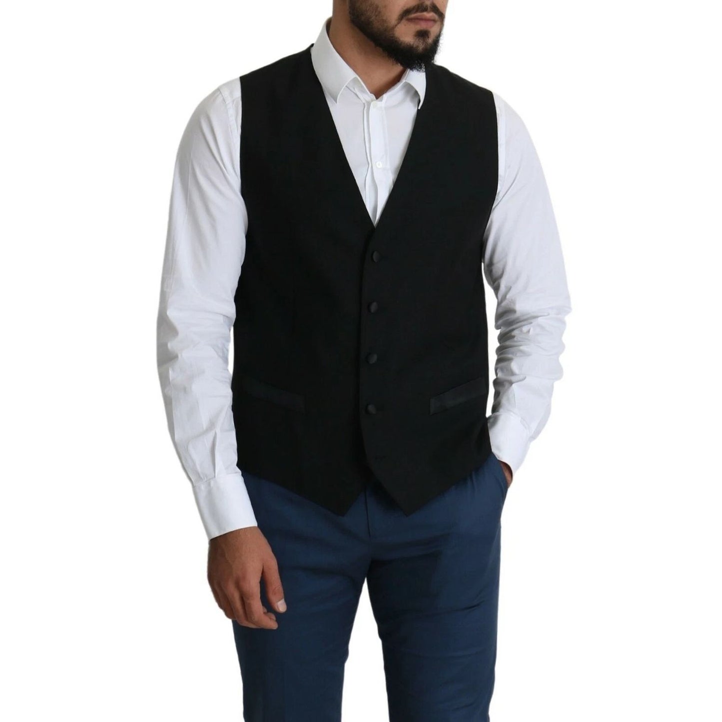 Dolce & Gabbana Black Wool Men Formal Waistcoat Vest