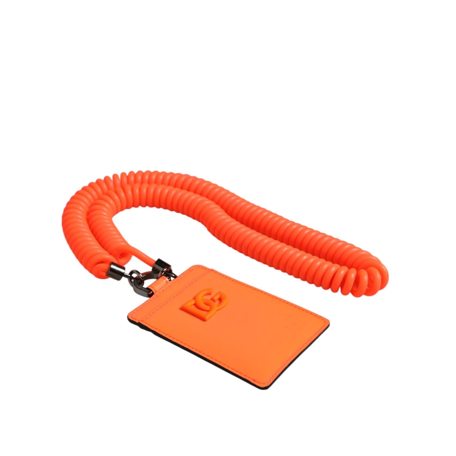 Dolce & Gabbana Orange Leather Logo Embossed Lanyard Card Holder Wallet