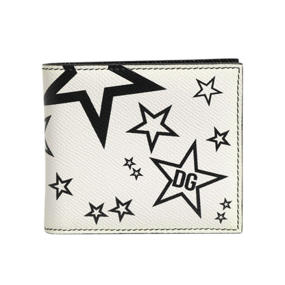Dolce & Gabbana White Leather DG Star Logo Bifold Card Holder Wallet