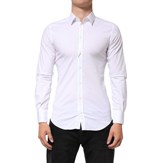Dolce & Gabbana White GOLD Cotton Long Sleeves Dress Men Shirt, slim fit, button closure, ideal for business and upscale occasions.