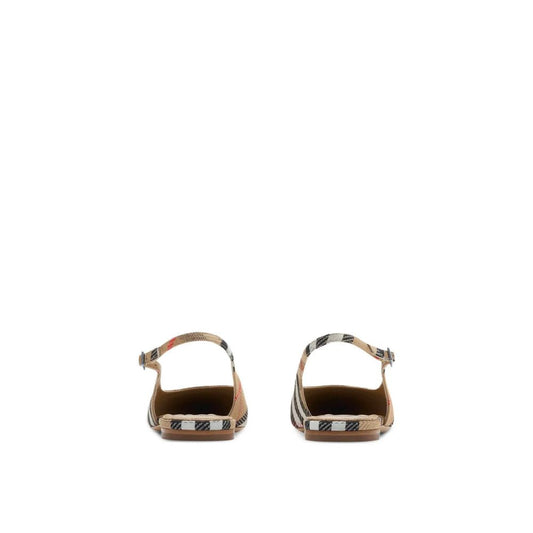 Back view of Burberry Check Birdie Slingback Ballerina Flats showing adjustable buckled strap and check pattern.
