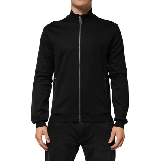 Dolce & Gabbana Black Cotton Logo Full Zip Men Bomber Jacket with front zip and subtle logo detail, showcasing luxury and sophistication.