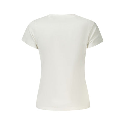 Back view of Pepe Jeans White Cotton Women T-Shirt showcasing short sleeves and breathable fabric.