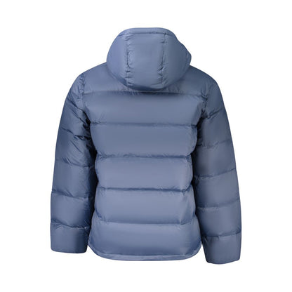 Calvin Klein Blue Polyamide Men Jacket with removable hood, showcasing eco-conscious design and wind-resistant properties.