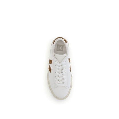 Top view of Veja White Leather Low Top Sneakers with lace-up closure and distinctive "V" logo on the side.