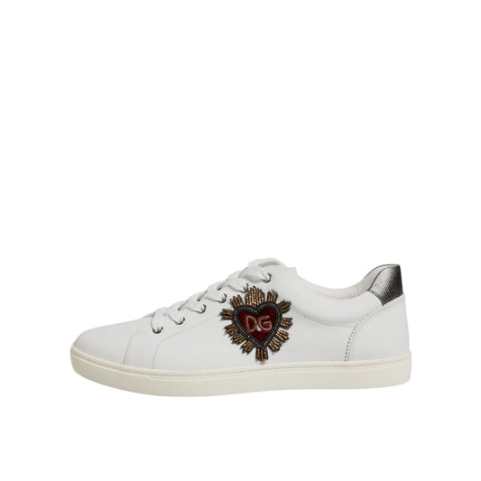 Dolce & Gabbana White Silver Sacred Heart Men Sneakers Shoes