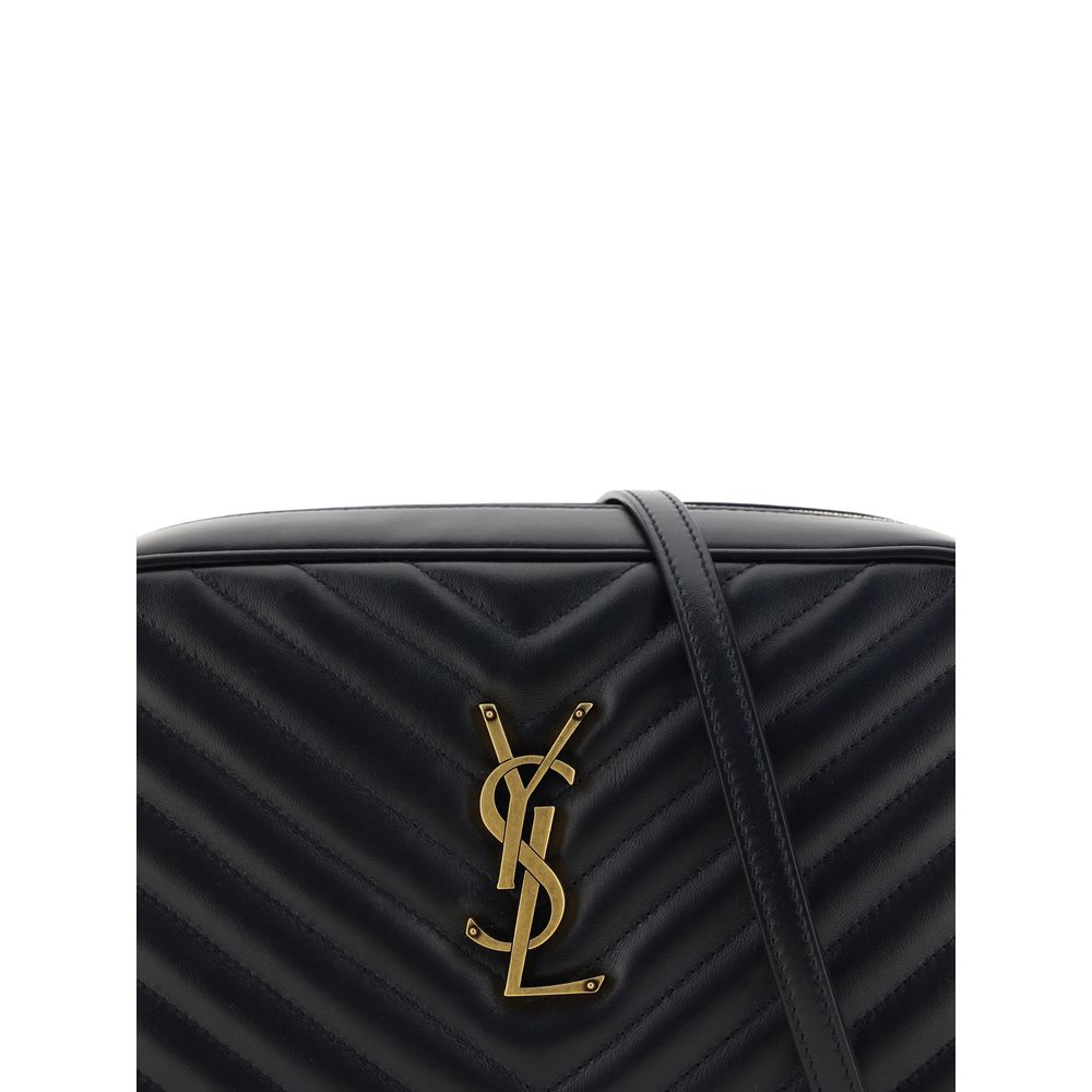Saint Laurent Black Calf Leather Bos Taurus Shoulder Bag with gold logo, quilted design, flat strap, AW25 collection.