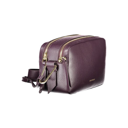Coccinelle Purple Leather Women Handbag with adjustable strap, dual compartments, and zip closure in luxurious Italian style.