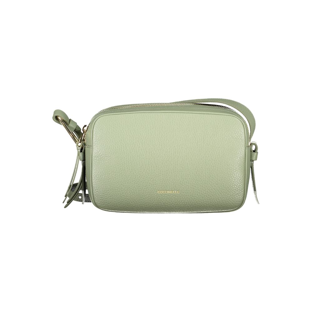 Coccinelle Green Leather Women Handbag with adjustable strap and dual compartments, showcasing Italian elegance in a vibrant green hue.