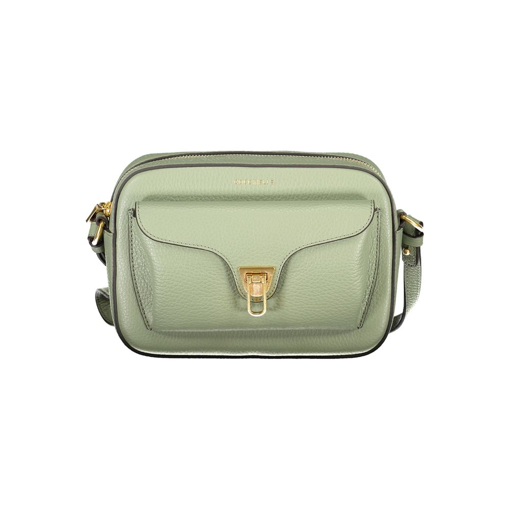 Coccinelle Green Leather Women Handbag with adjustable shoulder strap and gold accents, perfect for stylish organization.