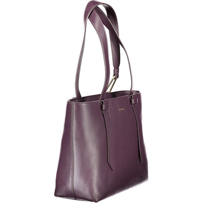 Coccinelle Purple Leather Women Handbag with shoulder straps, showcasing elegant Italian craftsmanship and spacious design.