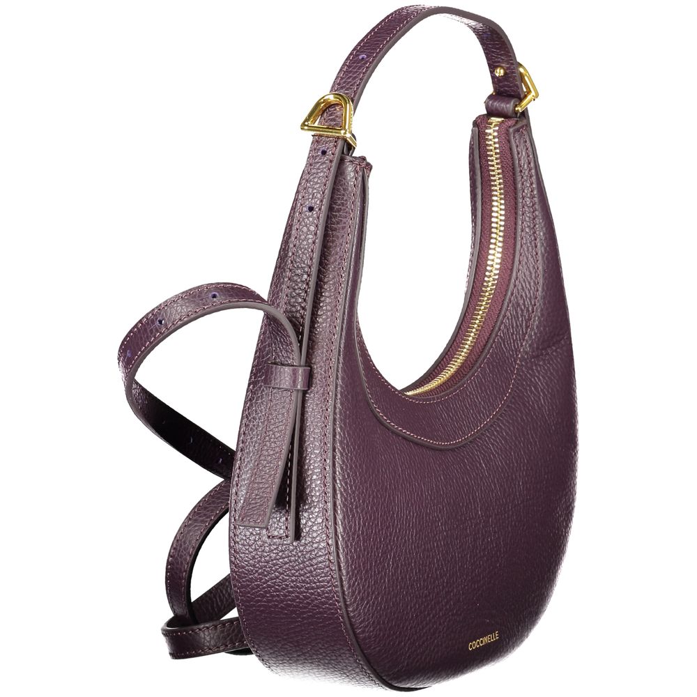 Coccinelle Purple Leather Women Handbag with adjustable strap and zip closure.