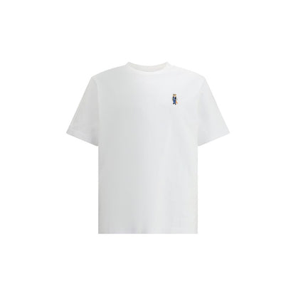 Maison Kitsuné White Cotton T-Shirt with embroidered Dressed Fox patch on chest, featuring ribbed crew neck and short sleeves for everyday wear.