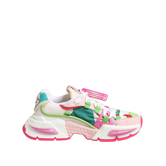 Dolce & Gabbana Multicolor Leather Airmaster Low Top Sneaker Shoes, vibrant design with pink accents and branded details