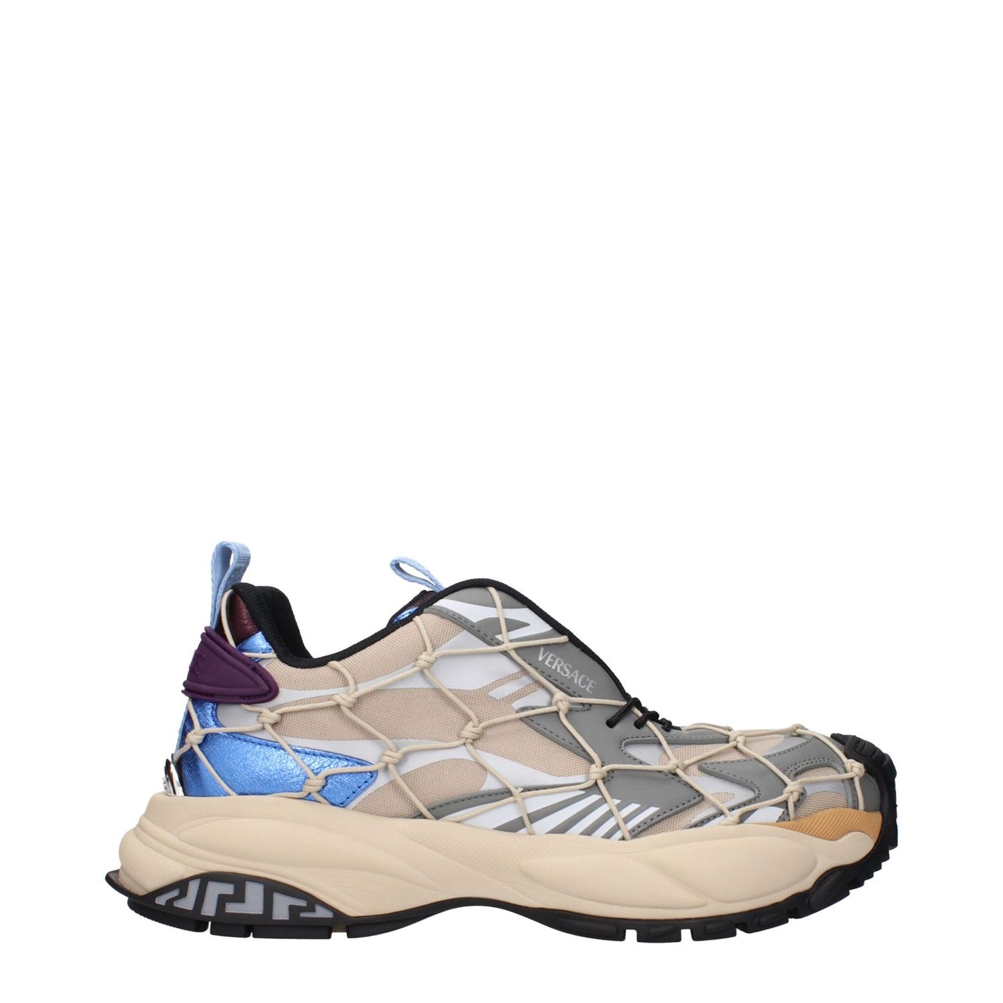 Versace Beige Fabric Sneakers with side and back logo detailing, MPN 10163071A126826K640, featuring a stylish beige fabric design.