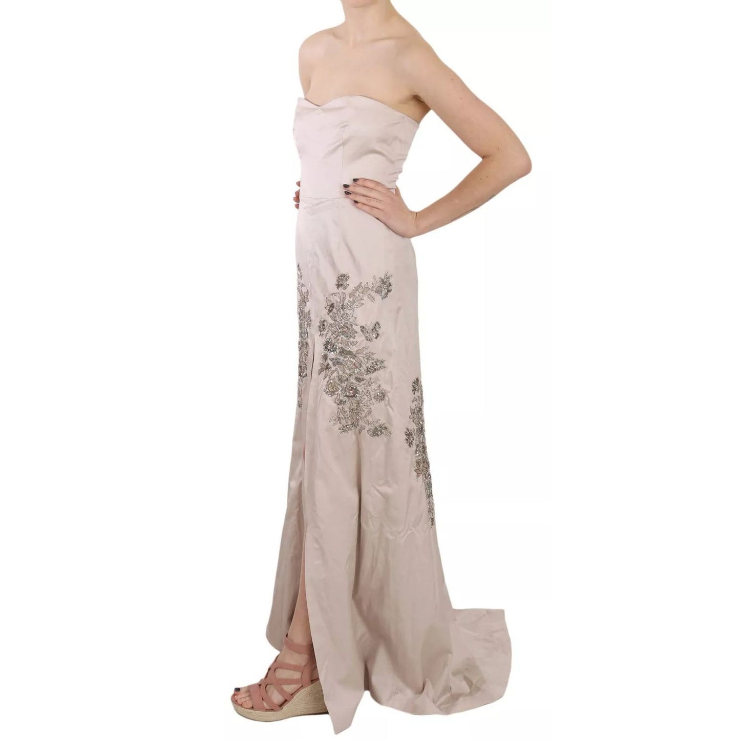 Dolce & Gabbana Beige Sequined Flower Flare Ball Gown Dress