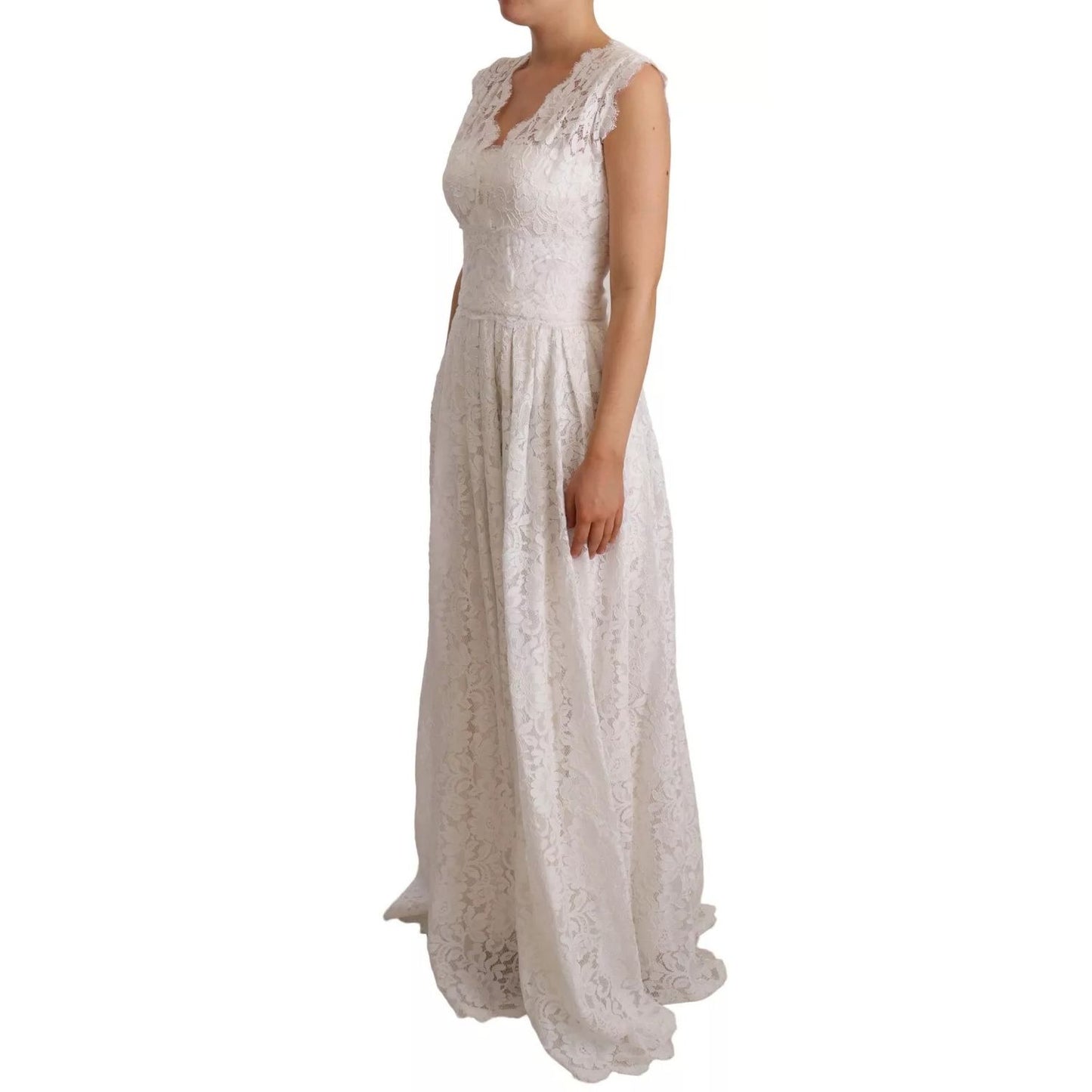 Dolce & Gabbana White Flower Lace Corsage Long Maxi Dress