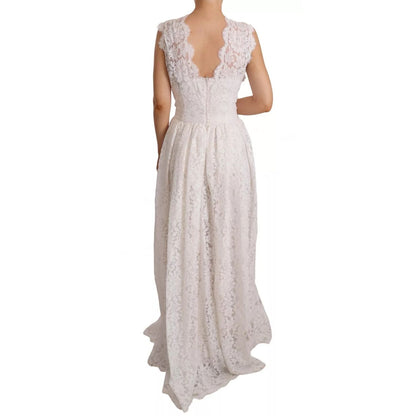 Dolce & Gabbana White Flower Lace Corsage Long Maxi Dress