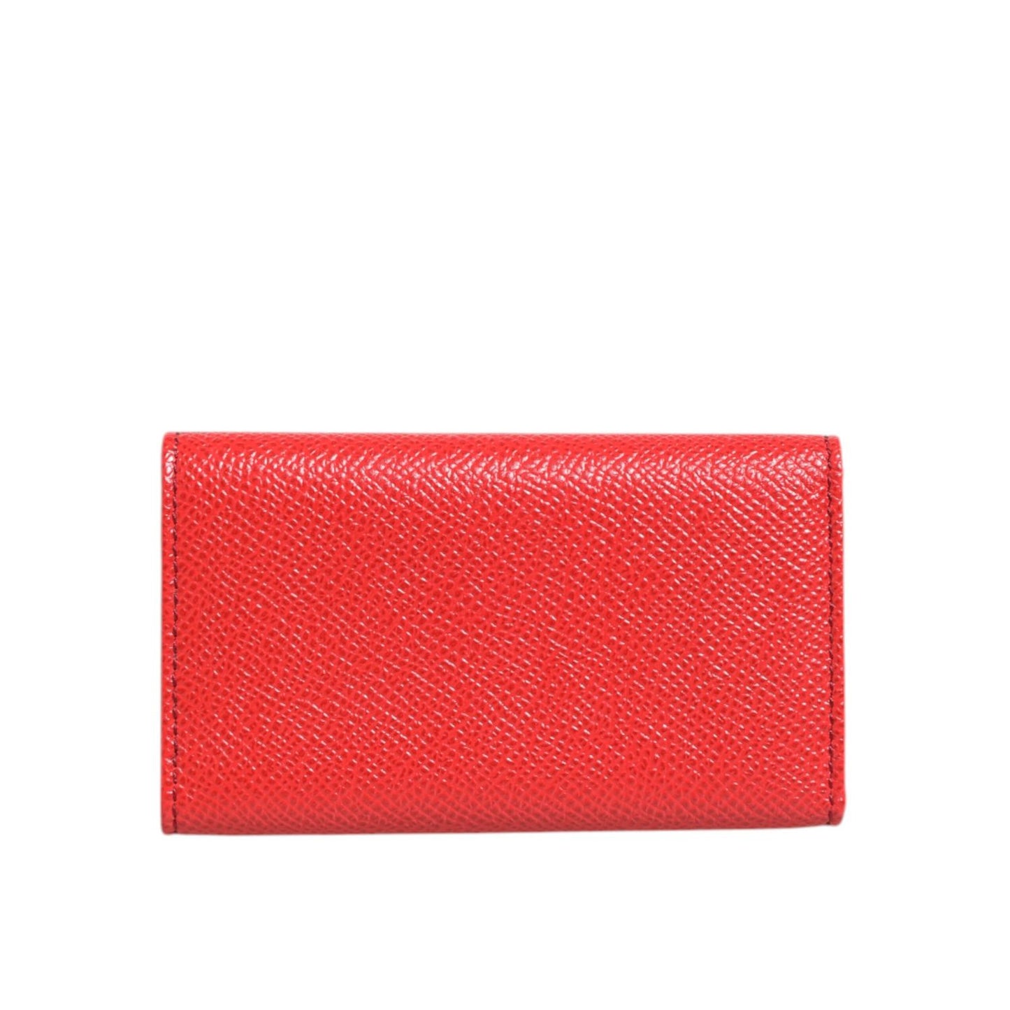 Dolce & Gabbana Red Leather Silver Metal Logo Plaque Trifold Key Holder