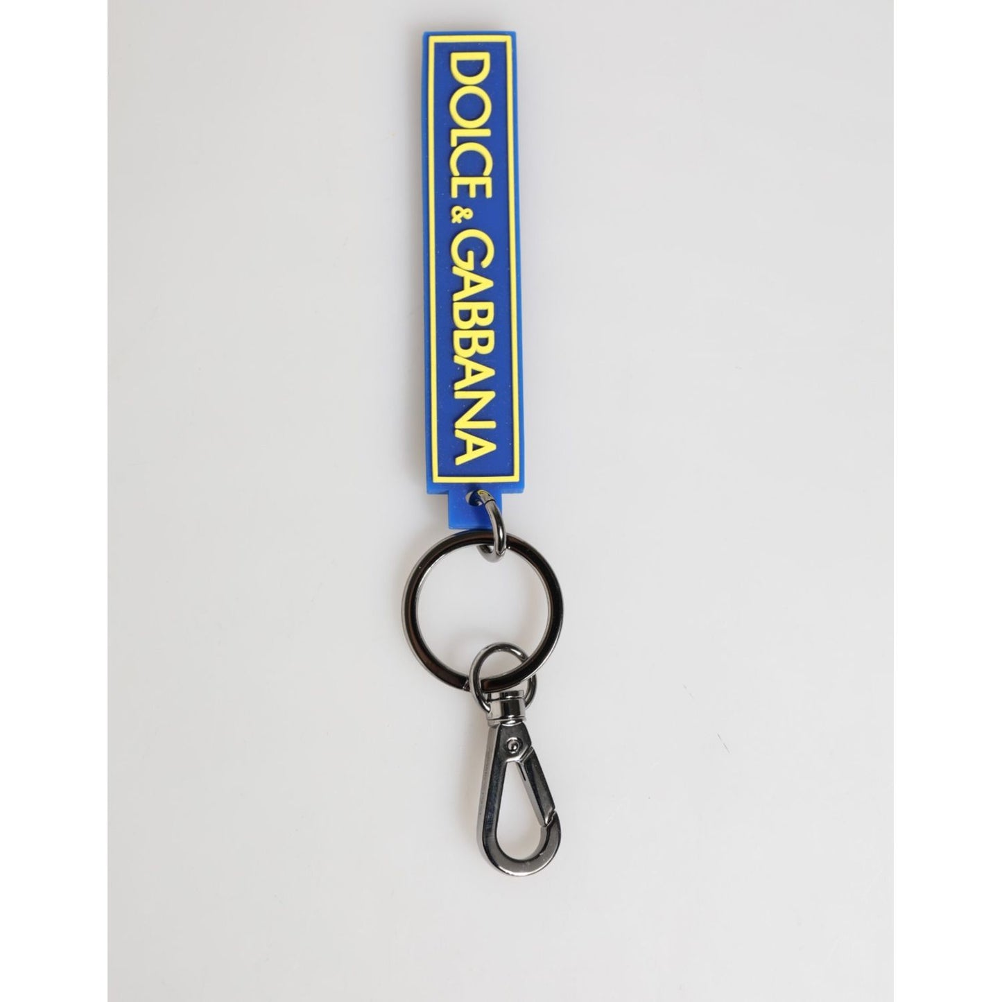 Dolce & Gabbana Blue Yellow DG Rubber Logo Silver Men's Keychain Keyring