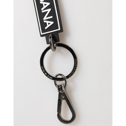 Dolce & Gabbana Black White DG Rubber Logo Silver Men's Holder Keyring