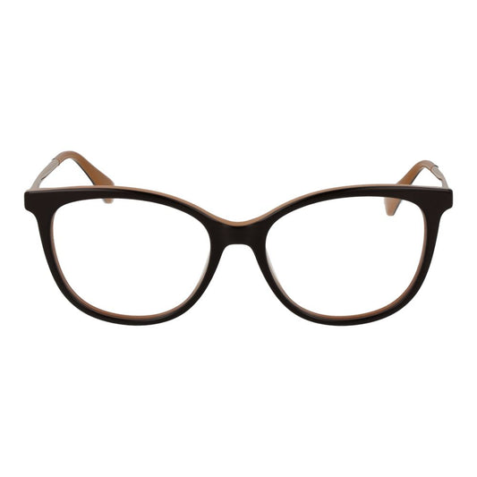Max Mara Brown Women Glasses Frame with acetate full-rim square design, demo plastic lenses, and branded case included.