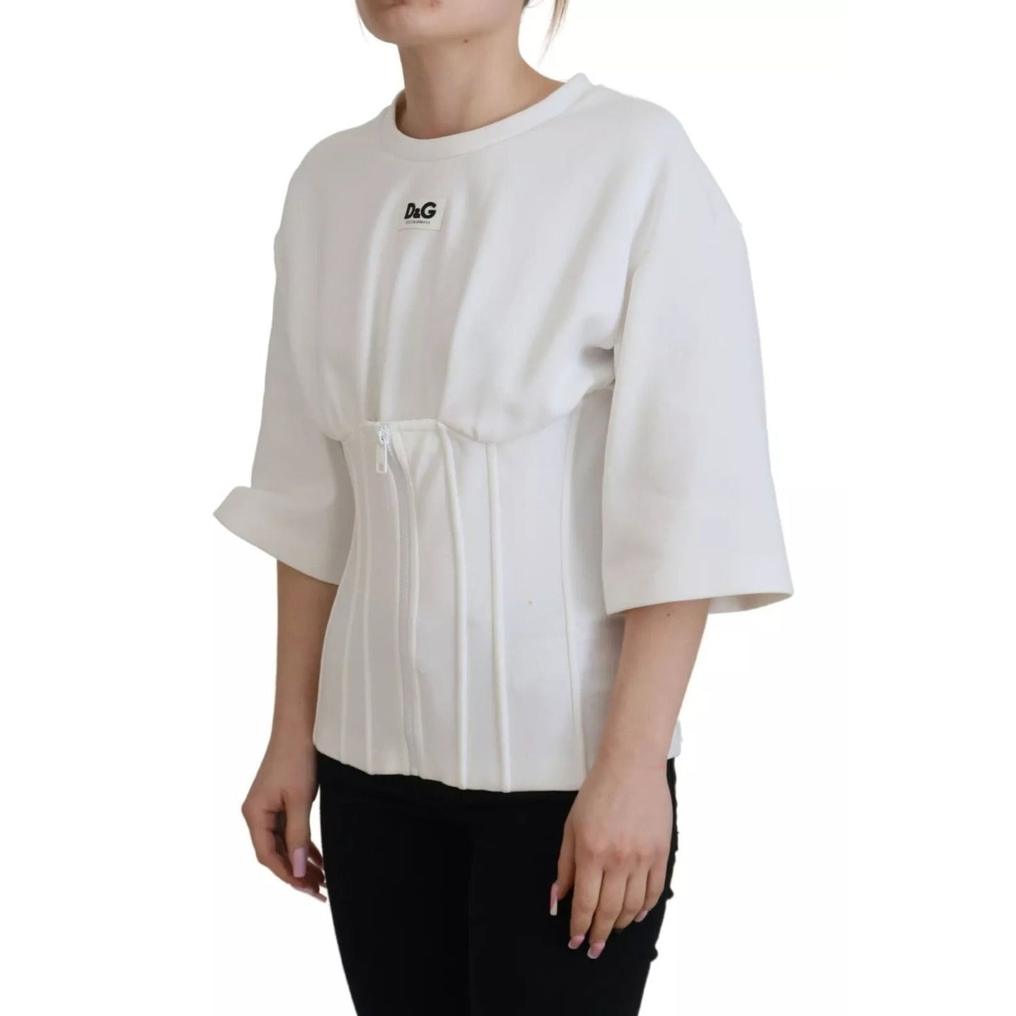 Dolce & Gabbana White Cotton Corset Stretch Top T-shirt TSH83300-40