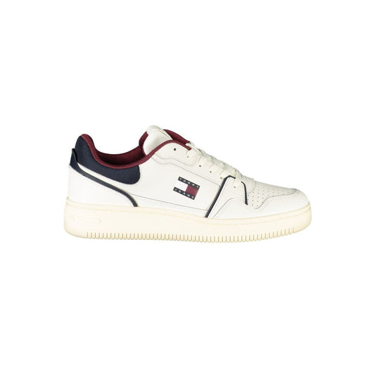 Tommy Hilfiger White Leather Men Sneaker with iconic logo and contrasting details.