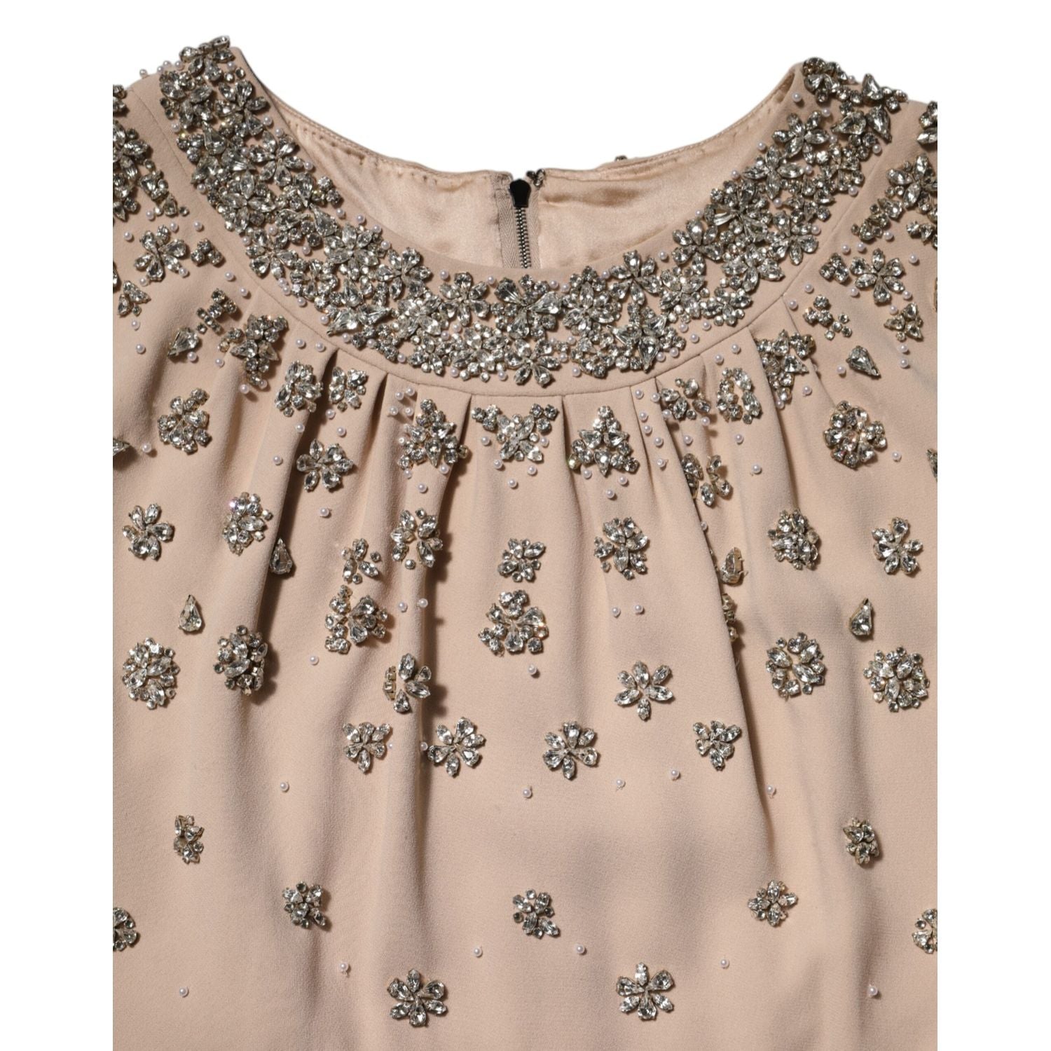 Dolce & Gabbana Nude Ecru Beaded Crystal Embellished Dress