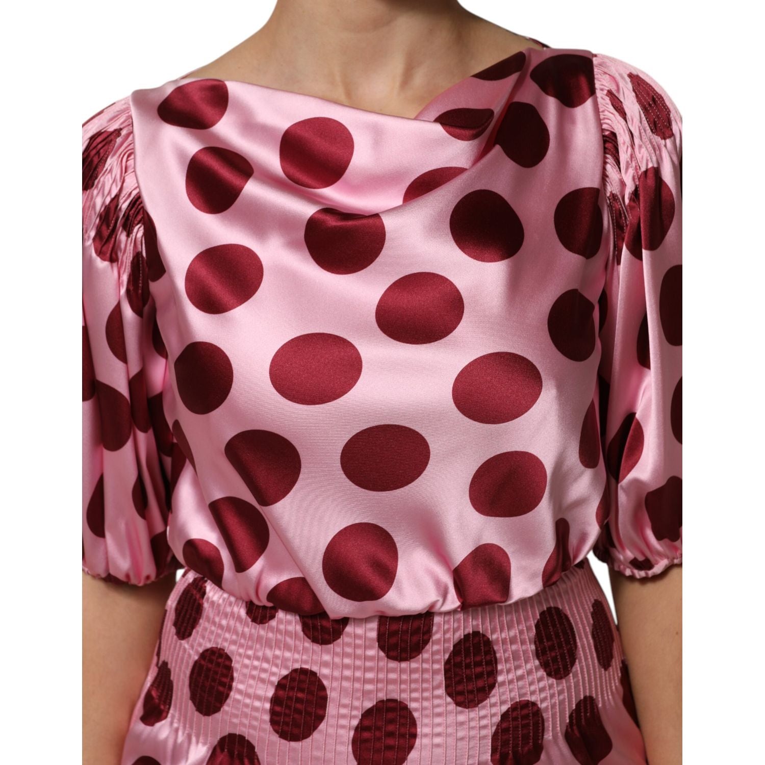 Dolce & Gabbana Pink Red Polka Dot Silk Satin Maxi Gown Dress