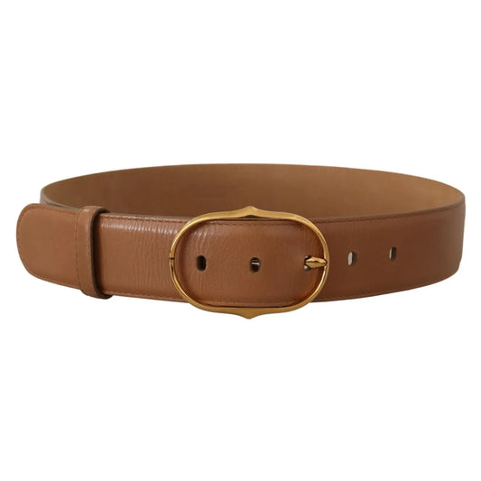 Costume National Brown Leather Gold Metal Oval Buckle Belt