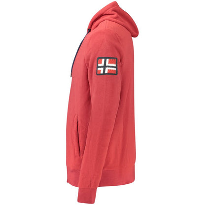 Norway 1963 Red Polyester Men Sweater with chic embroidery and practical zip, side view.
