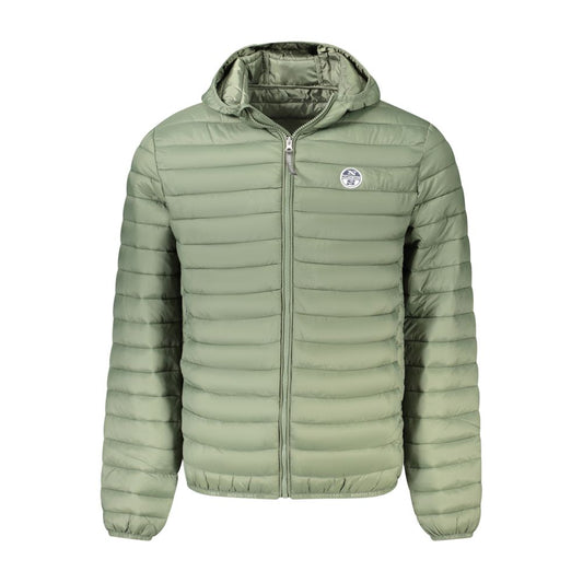 North Sails Green Polyester Men's Jacket with hood and applique logo, stylish padded design for contemporary men.